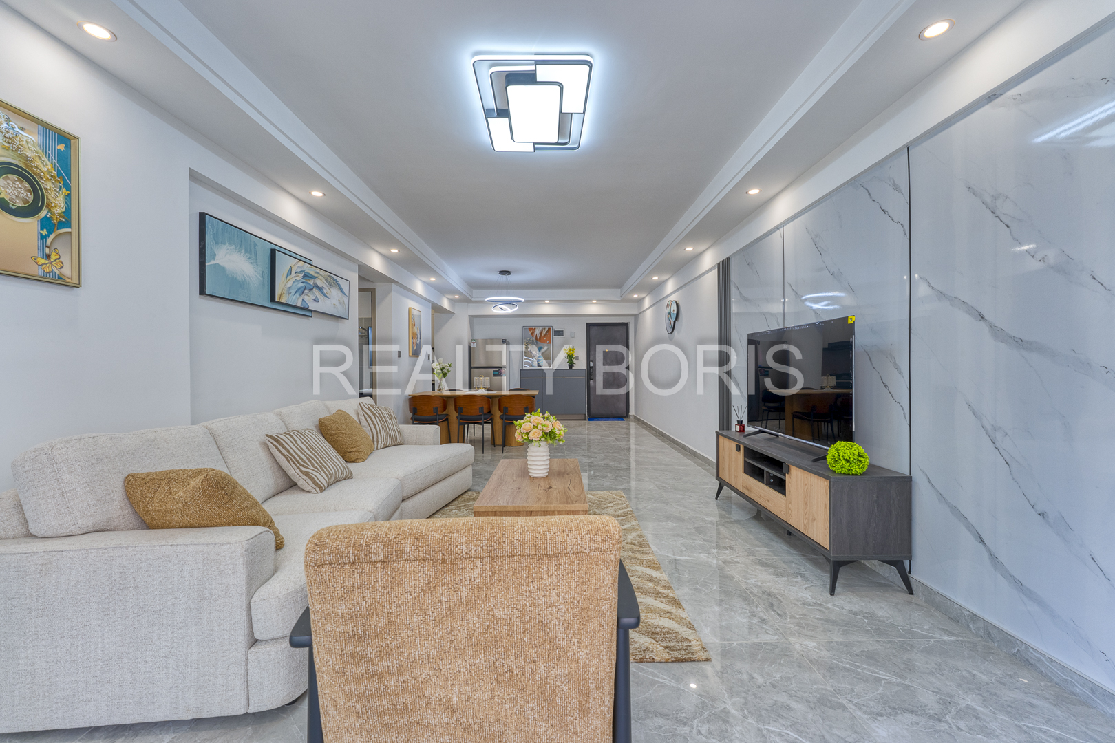 A stylish living room in a modern apartment showcasing the appeal of short-term rentals Westlands.